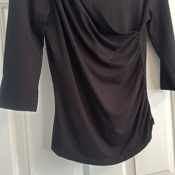 Women’s Diana Slavin Black Faux Wrap 3/4 Sleeve Top, size Small - Picture 3 of 8